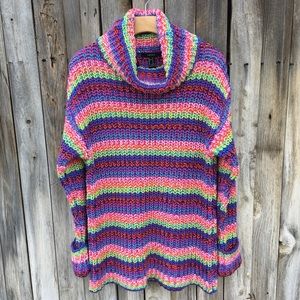NWT Forever 21 Rainbow Stripe Chunky Knit Turtleneck Sweater S